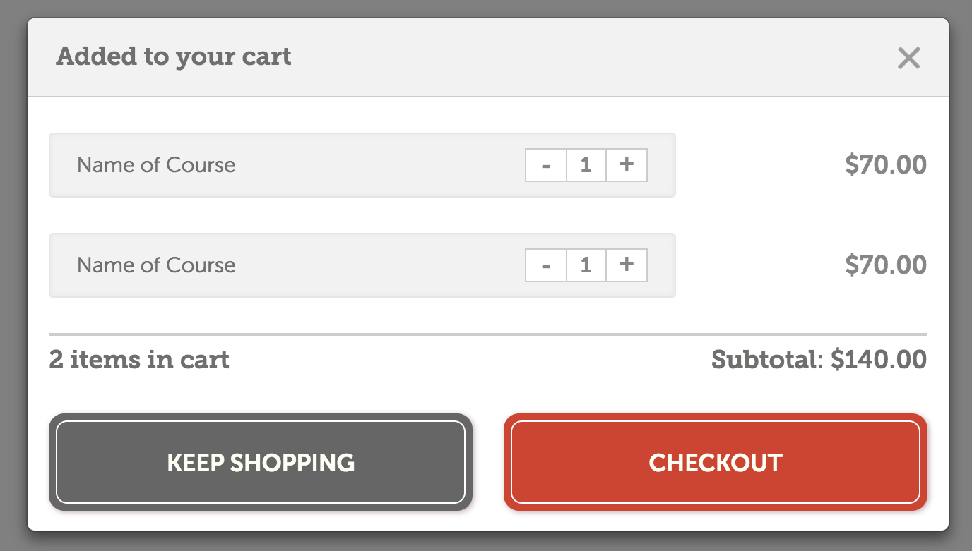 image of Trackers Earth shopping cart modal, grey/red over white, with drop shadow